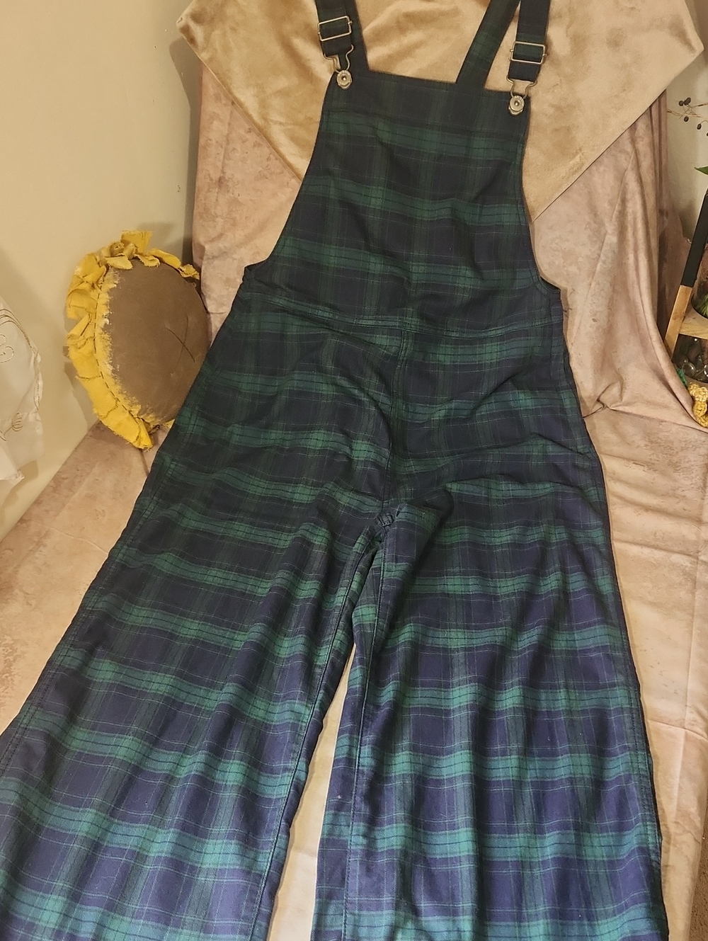 Arizona Jean Company Dark Green & Navy Plaid Jumpsuit